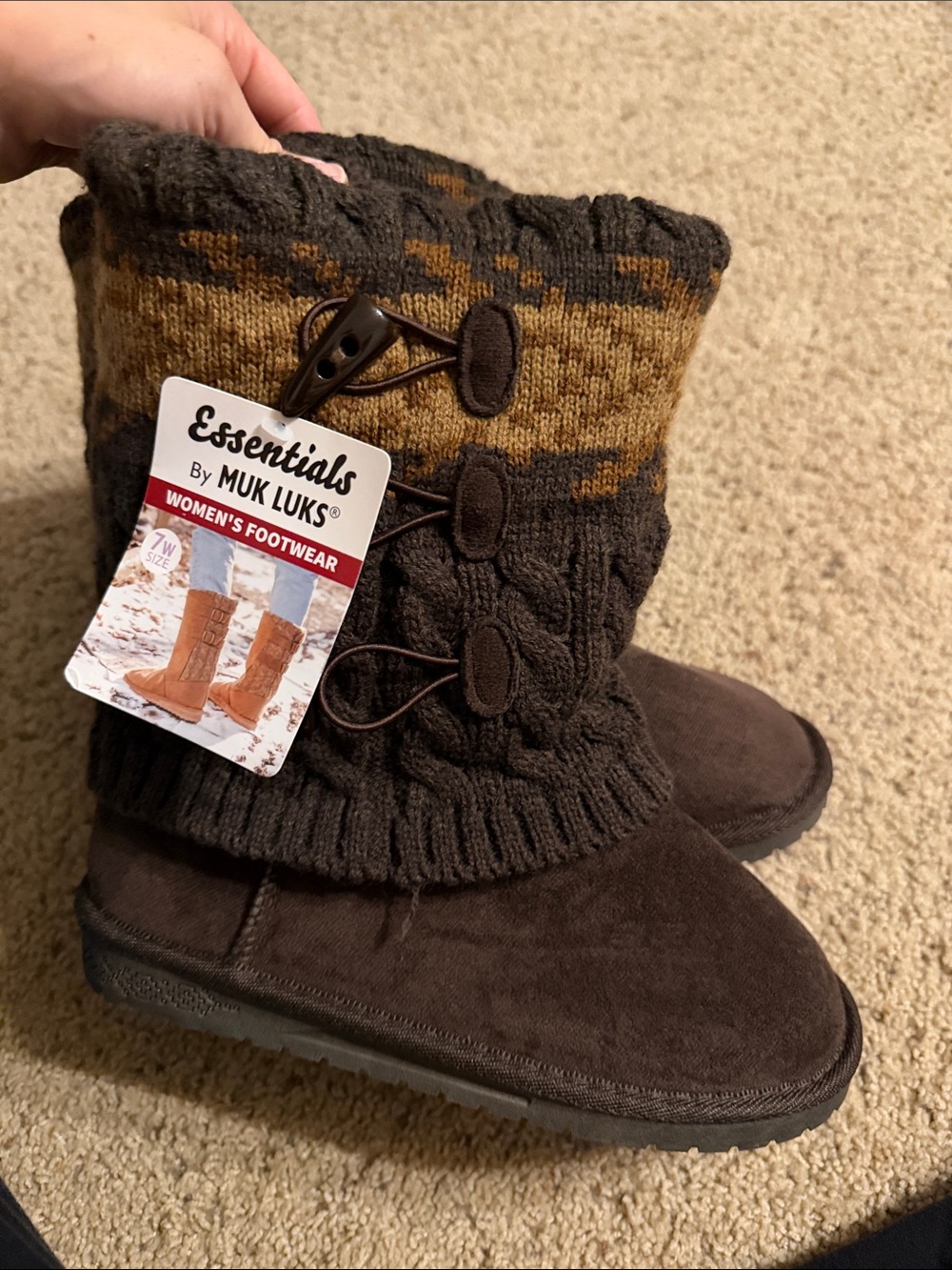 Women’s Brown Knit-Top Winter Boots Muk Luks size 7